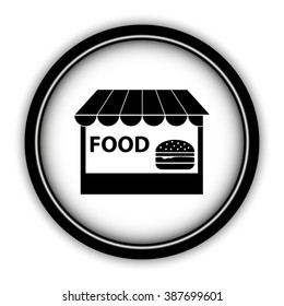 fast food - vector icon; round  button with shadow