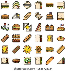 Fast Food vector icon set, filled design