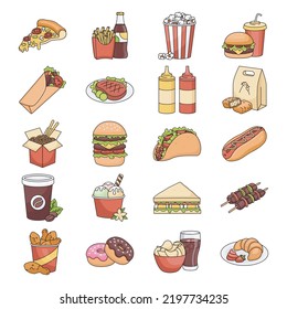 Fast Food vector icon set for commercial use