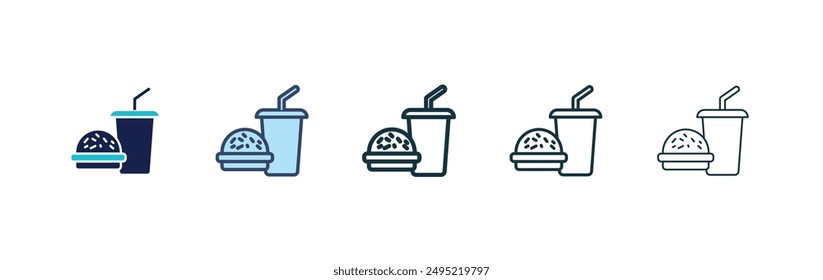 Conjunto de iconos de Vector de comida rápida negro relleno y contorneado estilo.