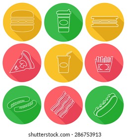 Fast food vector icon set