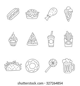 Fast food. Vector icons, hand-drawn.