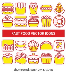 Fast food vector icons in outline design style.
