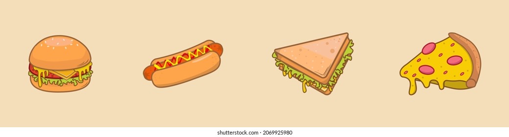 fast food vector illustration bundle, pizza, burger, hot dog sandwich, very suitable for pizzeria or cafe and street food