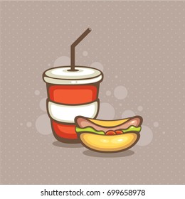 Fast Food vector illustration. Cola and hot dog. Design for takeout menu and logo.