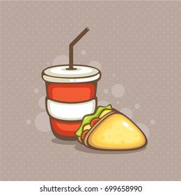 Fast Food vector illustration. Cola and sandwich. Design for takeout menu and logo.