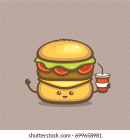 Fast Food vector illustration. Cute hamburger. Design for takeout menu and logo.