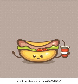 Fast Food vector illustration. Cute hot dog. Design for takeout menu and logo.