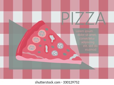 Fast food vector illustration with pizza. Design elements for print, web, and other uses. Colorful stylish fast food icon on colored background with place for text and caption.