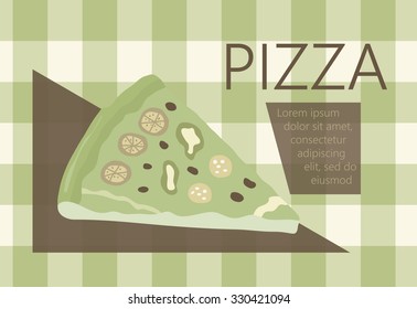 Fast food vector illustration with pizza. Design elements for print, web, and other uses. Colorful stylish fast food icon on colored background with place for text and caption.