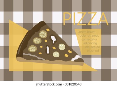 Fast food vector illustration with pizza. Design elements for print, web, and other uses. Colorful stylish fast food icon on colored background with place for text and caption.