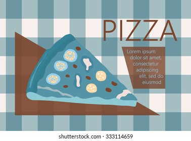 Fast food vector illustration with pizza. Design elements for print, web, and other uses. Colorful stylish fast food icon on colored background with place for text and caption.