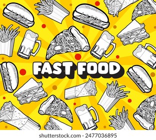 Fast food vector illustration. A Set of hand drawn fast food background illustrations