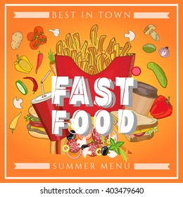 Fast food vector illustration set