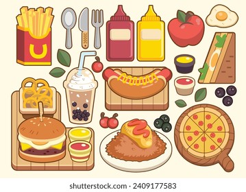 fast food vector illustrations set