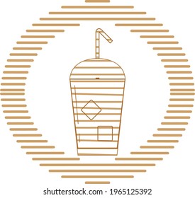 fast food, vector image in brown lines with circular shape and white background.