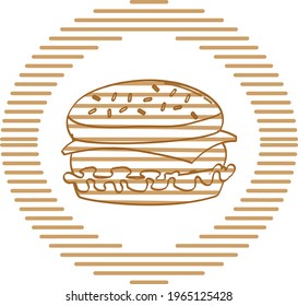 fast food, vector image in brown lines with circular shape and white background.