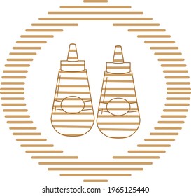 fast food, vector image in brown lines with circular shape and white background.