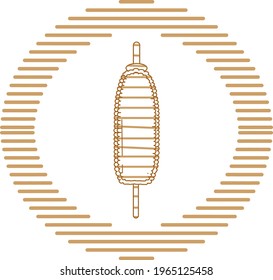 fast food, vector image in brown lines with circular shape and white background.