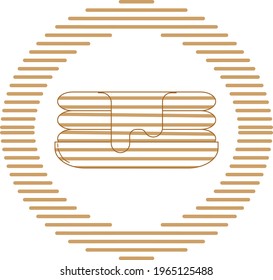 fast food, vector image in brown lines with circular shape and white background.