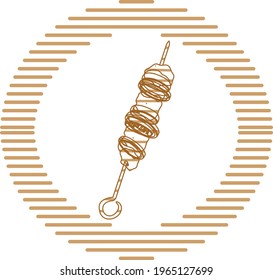 fast food, vector image in brown lines with circular shape and white background.