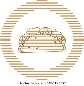 fast food, vector image in brown lines with circular shape and white background.