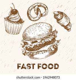 Fast Food Vector Isolated Doodle Illustration