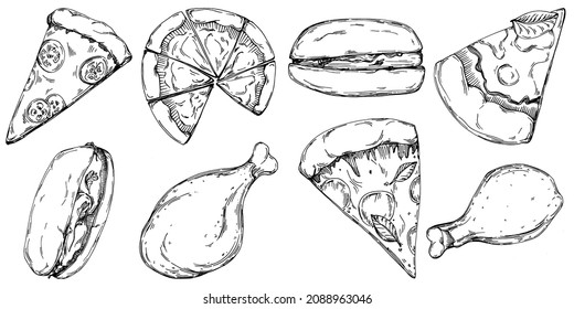 Fast food vector isolated. Engraved style illustration. Detailed product sketch.The best for design logo, menu, label, icon, stamp.