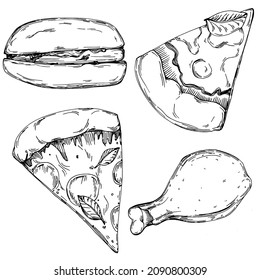 Fast food vector isolated. Engraved style illustration. Detailed product sketch.The best for design logo, menu, label, icon, stamp.
