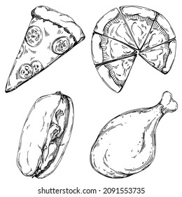Vector de comida rápida aislado. Ilustración de estilo grabada. Esbozo detallado del producto.El mejor para el diseño logotipo, menú, etiqueta, icono, sello.