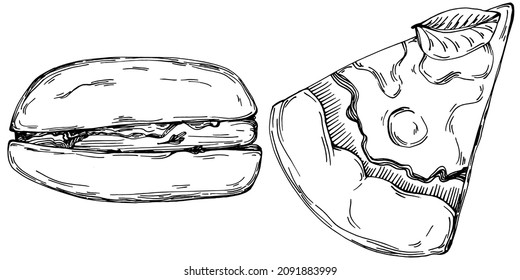 Fast food vector isolated. Engraved style illustration. Detailed product sketch.The best for design logo, menu, label, icon, stamp.