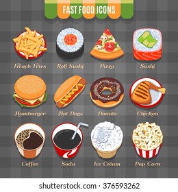 Fast Food Vector Isometric Icons Set