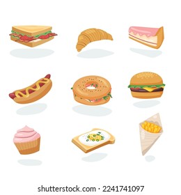 Fast food vector items on white background