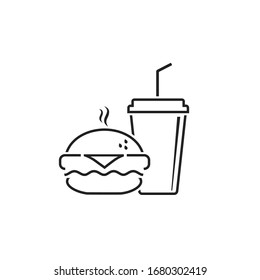 Fast Food Vector Line Icon. Burger and soda or cola drink silhouette, isolated symbol