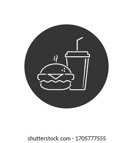 Fast Food Vector Line Icon. Burger and soda or cola drink silhouette, isolated symbol