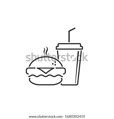 Fast Food Vector Line Icon. Burger and soda or cola drink silhouette, isolated symbol