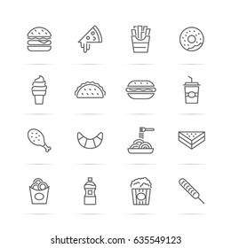 Fast Food Vector Line Icons, Minimal Pictogram Design, Editable Stroke For Any Resolution