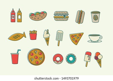 Fast Food vector line illustrations