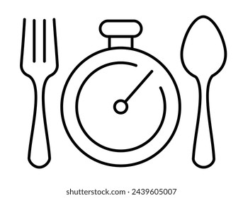 Fast food vector linear icon with stopwatch isolated on white background, flat outline simple illustration