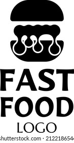 pegatina del logotipo del vector de comida rápida con texto y hamburguesa