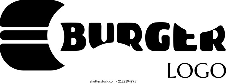fast food vector logo sticker with text and burger. label with lettering for words BURGER. badge, emblem, signboard. hamburger symbol. unique junk food logo design concept and idea. daily meals