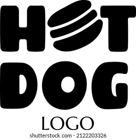 fast food vector logo sticker with text and hot dog. label with lettering for words HOT DOG. badge, emblem, signboard. hot-dog symbol. unique junk food logo design concept and idea. daily meals