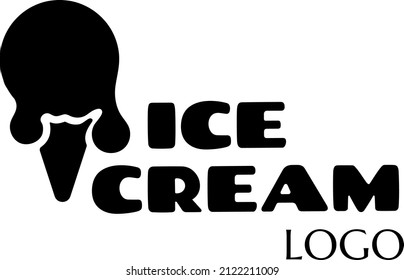 fast food vector logo sticker with text and ice cream. label with lettering for words ICE CREAM. badge, emblem, signboard. ice-cream symbol. unique junk food logo design concept and idea