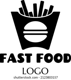 pegatina del logo del vector de comida rápida con texto, papas fritas, hamburguesa. 