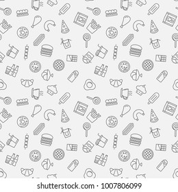 Fast food vector minimal seamless pattern in thin line style