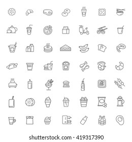 Fast food vector outline icons set. Cooking