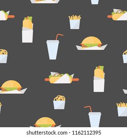 Fast food .  Vector seamless pattern 