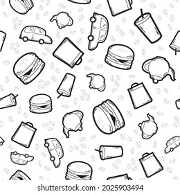 Fast food vector seamless pattern on white background