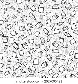 Fast food vector seamless pattern on white background