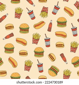 Fast Food vector seamless pattern.